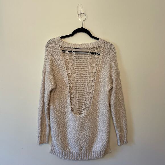 NWT Illa Illa M off-white long sleeve pullover sweater knit sheer lace cabincore - Picture 5 of 7